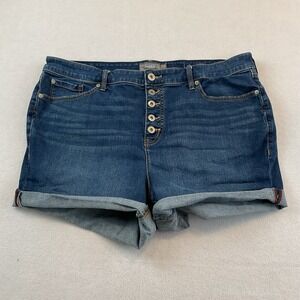 Torrid Jean Shorts Womens Plus 20 Blue Denim Button Fly Stretch Rolled Cuff Hem